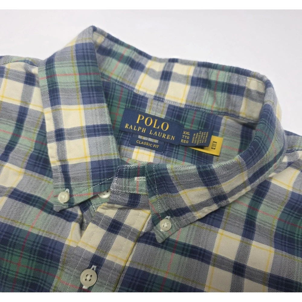 Polo Ralph Lauren Mens Size XXL Flesh Pony Plaid Short Sleeve Button Down